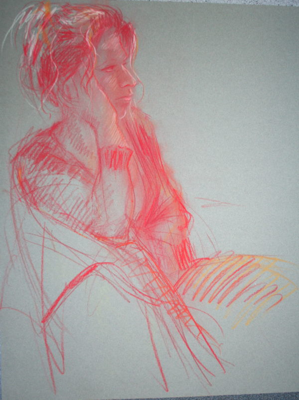 "Vrouw in rood krijt' 2014 50x65 cm